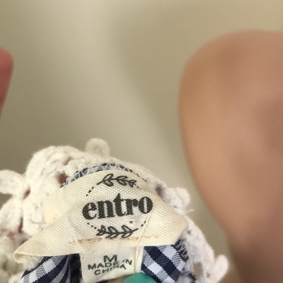 entro Gingham Embroidered Top Crochet Neck Blue - Picture 6 of 7